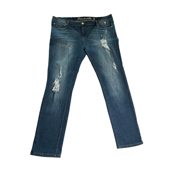 P Four One Three Denim - P Four One Three Women's Distressed Straight Leg Stretch Jeans Size 38